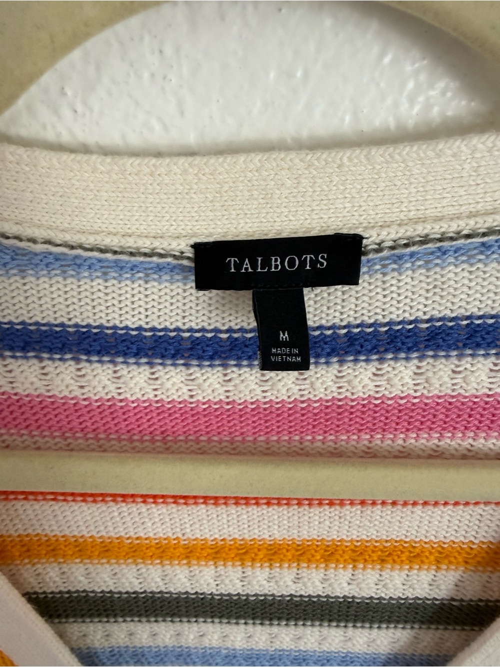 Talbots Size Medium Ribbed V-Neck Cardigan Sweater Striped Colorful Button Front - Picture 3 of 6